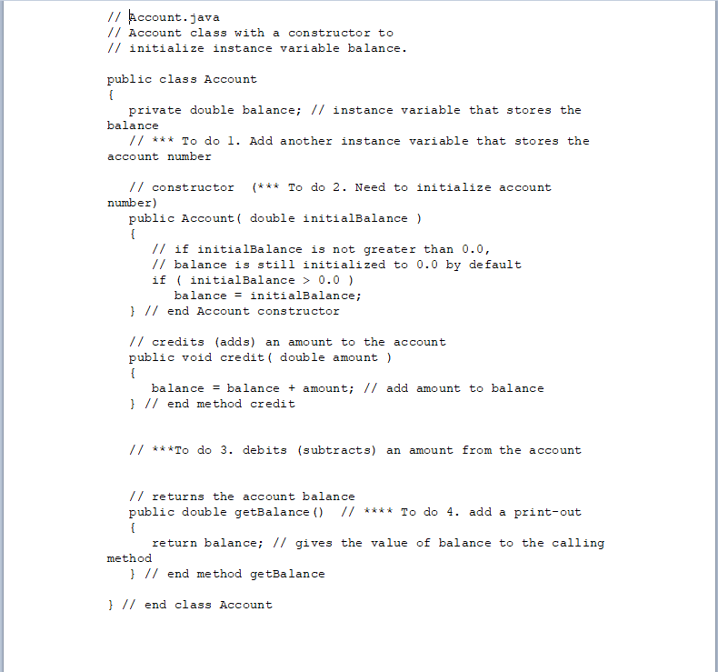  1/ Account.java // Account class with a constructor to // initialize