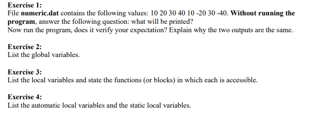 carefully and then complete Exercises 1-4 (Hint: parameters are also local variables