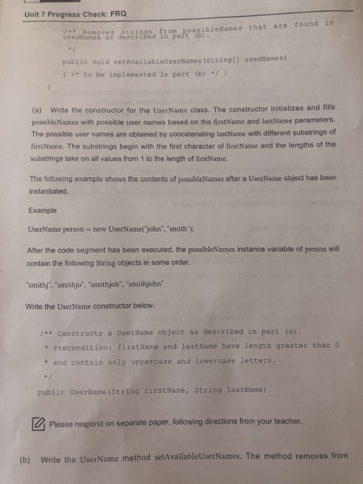 SHOW ALL YOUR WORK. REMEMBER THAT PROGRAM SEGMENTS ARE TO BE WRITTEN