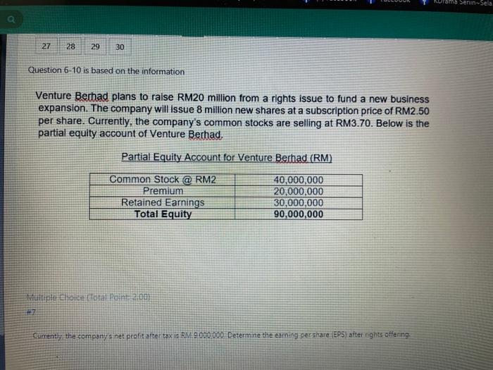  Question 6-10 is based on the information Venture Bechad plans to