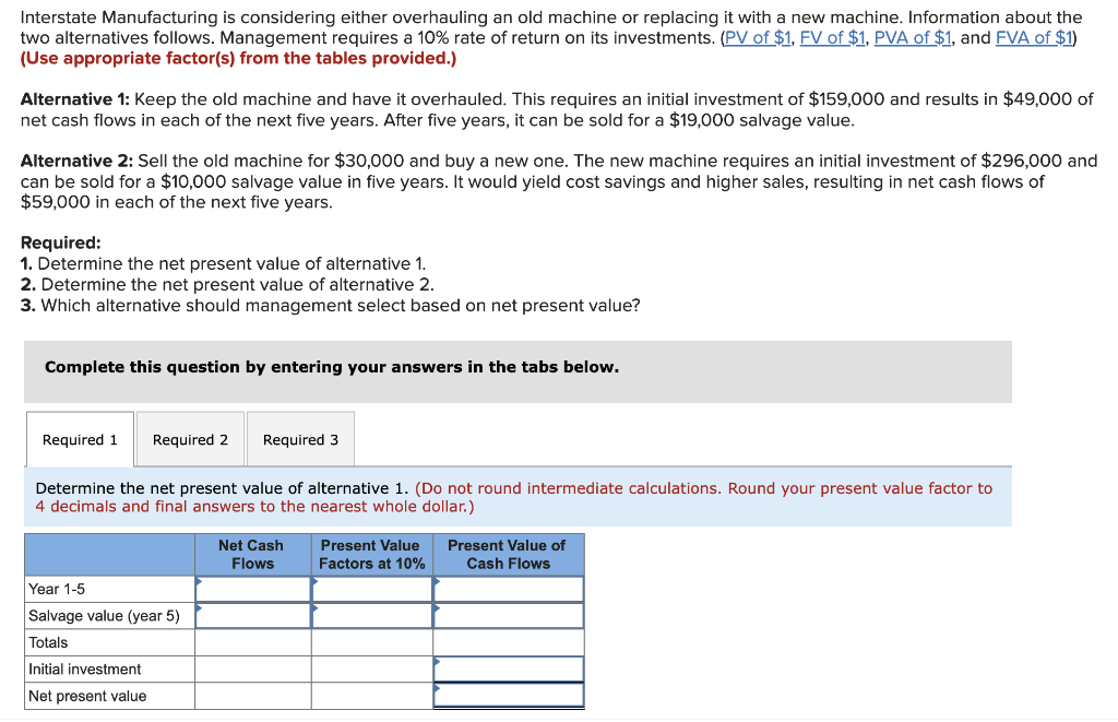 Interstate Manufacturing is considering either overhauling an old machine or replacing