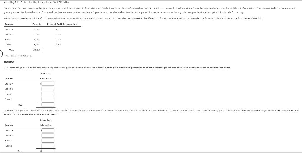  Allocating toint Costs using the Silcs valus it sollt or Mrthod