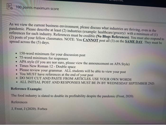  100 points maximum score As we view the current business environment,