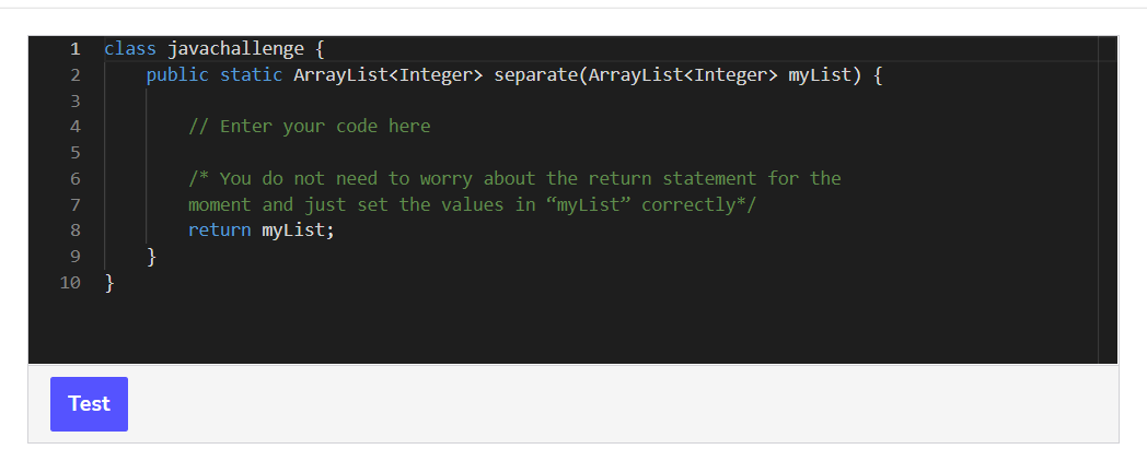 separate(ArrayList myList) that takes an ArrayList of integers as a parameter and