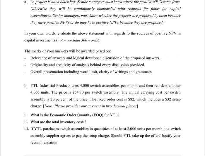  a. "A project is not a black box. Senior managers must