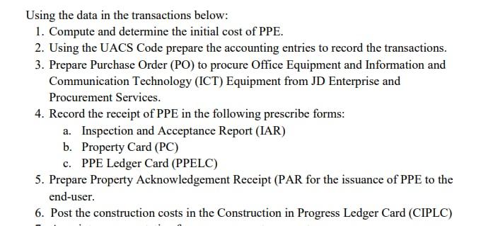  Using the data in the transactions below: 1. Compute and determine