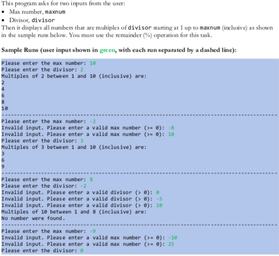 The guidelines for the code along with their outputs are below. Along