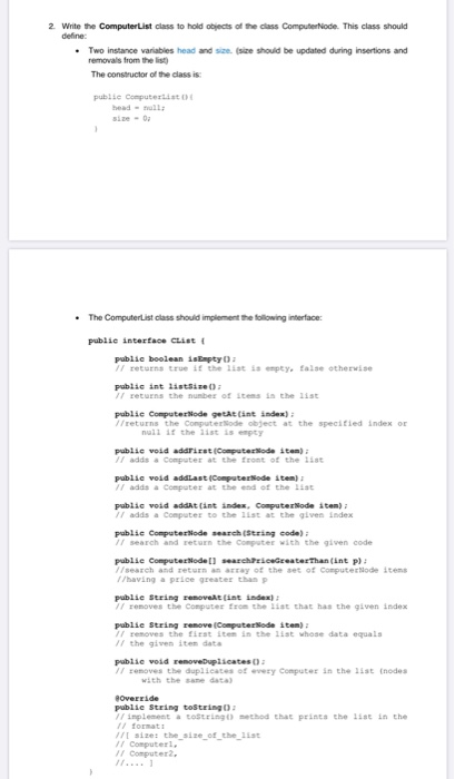 2. Write the Computer List class to hold objects of the