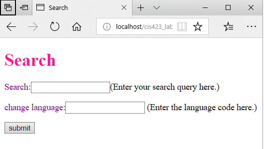 Develop a webpage that searches google. - Write your name and student