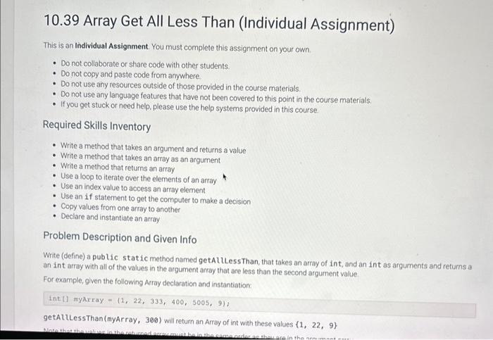  This is an Individual Assignment. You must complete this assignment on