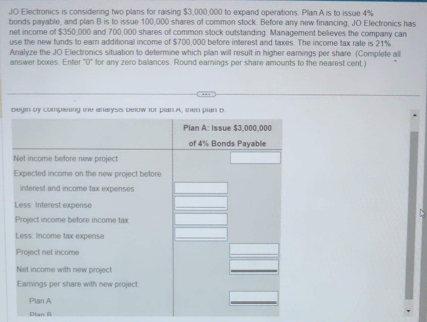 JO Electronics is considering two plans for raising $3,000,000 to expand