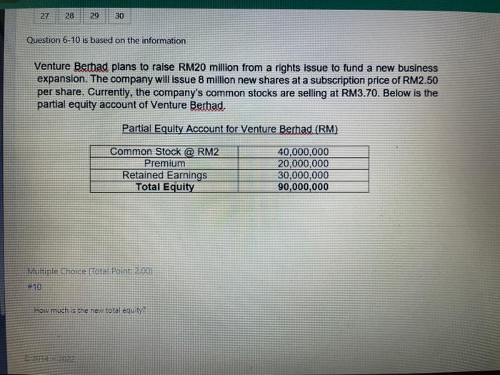  Question 610 is based on the information Venture Berchad plans to