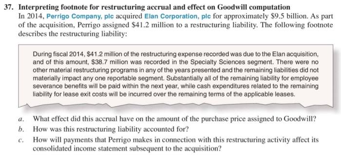  37. Interpreting footnote for restructuring accrual and effect on Goodwill computation