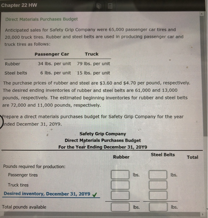  thank you for your help! Chapter 22 HW Direct Materials Purchases