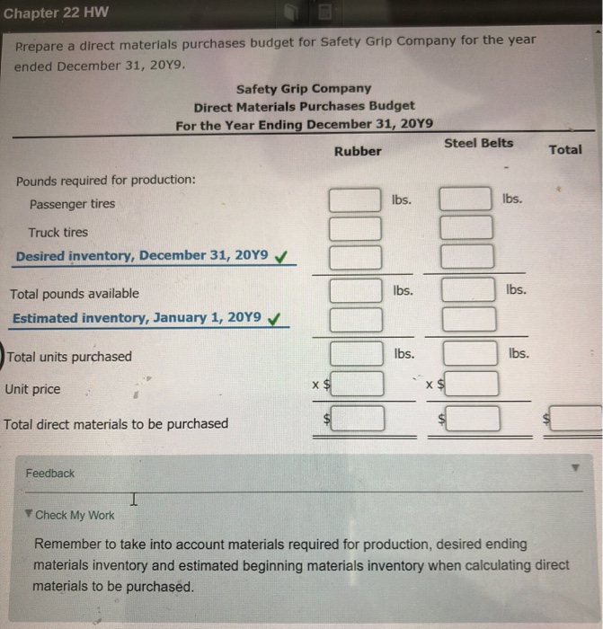 Budget Anticipated sales for Safety Grip Company were 65,000 passenger car tires