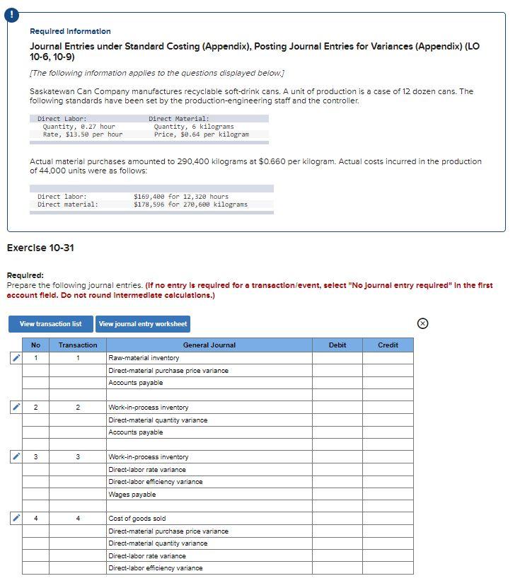 Requlred Information Journal Entries under Standard Costing (Appendix), Posting Journal Entries