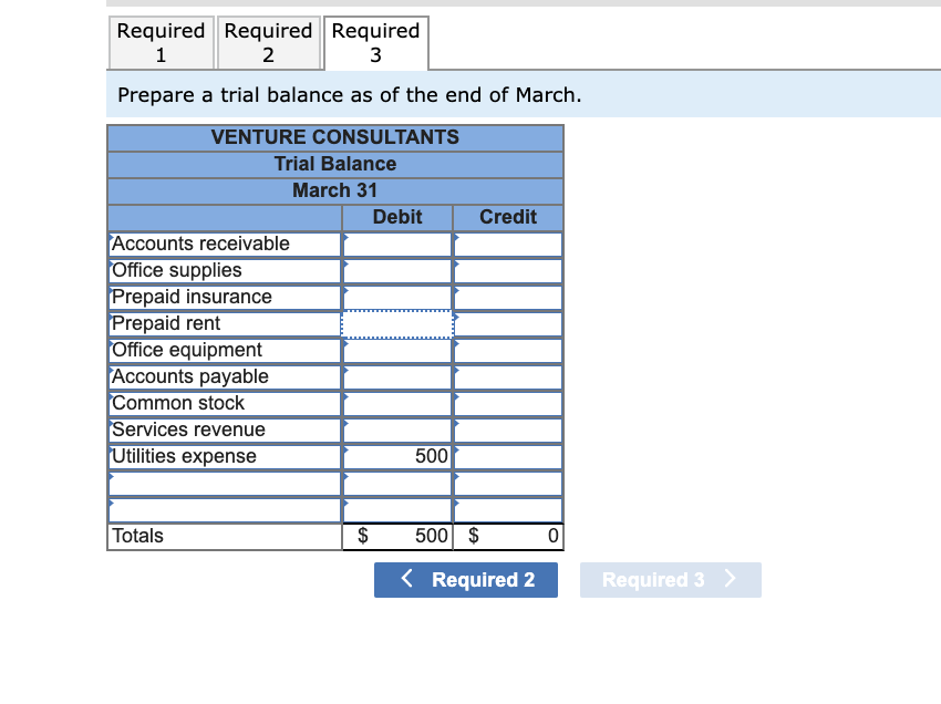 consulting business called Venture Consultants and completed the following transactions in March.