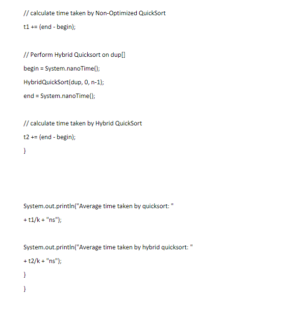 arrays of imegers. - Implernent in Jasa the Hybrid Quicksoct algonithm fer