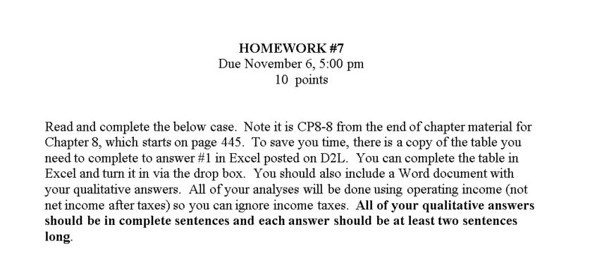 HOMEWORK #7 Due November 6, 5:00 pm 10 points Read and