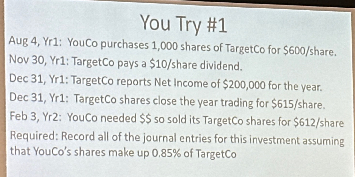  You Try #1 Aug 4, Yr1: YouCo purchases 1,000 shares of