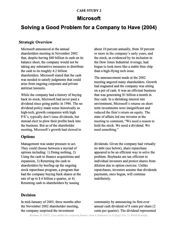  CASE STUDY 2 Microsoft Solving a Good Problem for a Company