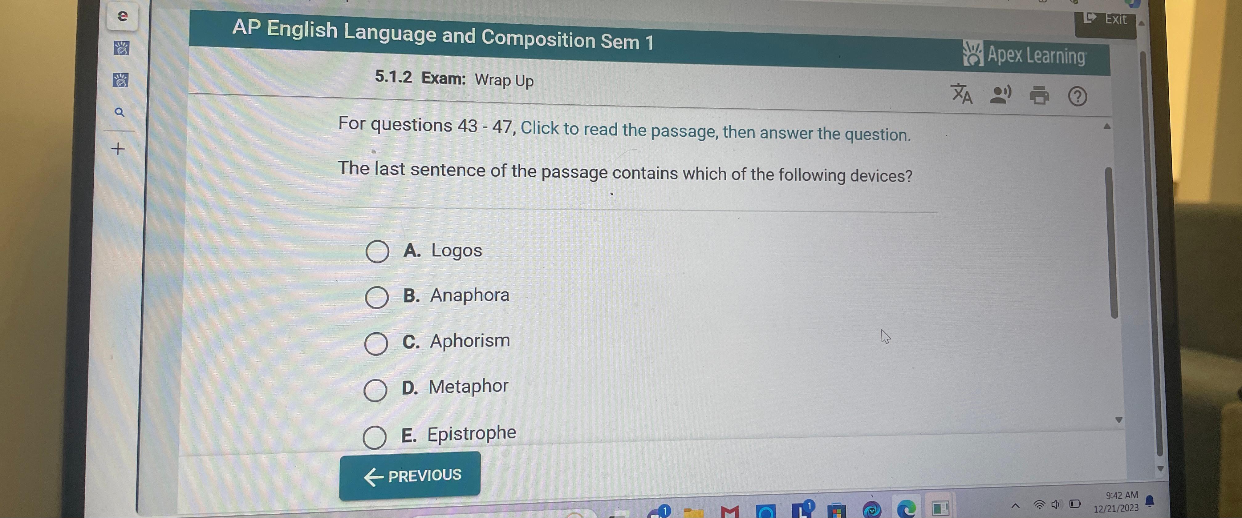  AP English Language and Composition Sem 1 (ve. Apex Learning 5.1.2