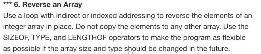 Code in assembly language visual studio 6. Reverse an Array Use a