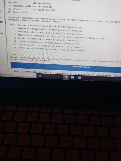 (Video) Blossom Company's chart of accounts includes the following selected accounts. 401