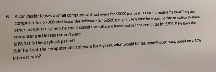  A car dealer leases a small computer with software for $5000