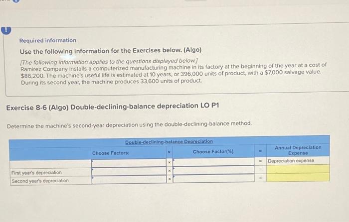  Required information Use the following information for the Exercises below. (Algo)