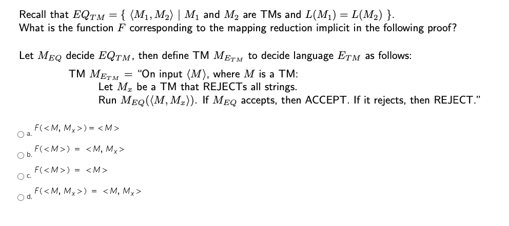 Recall that EQTM = { (M1, M2) | M1 and M2