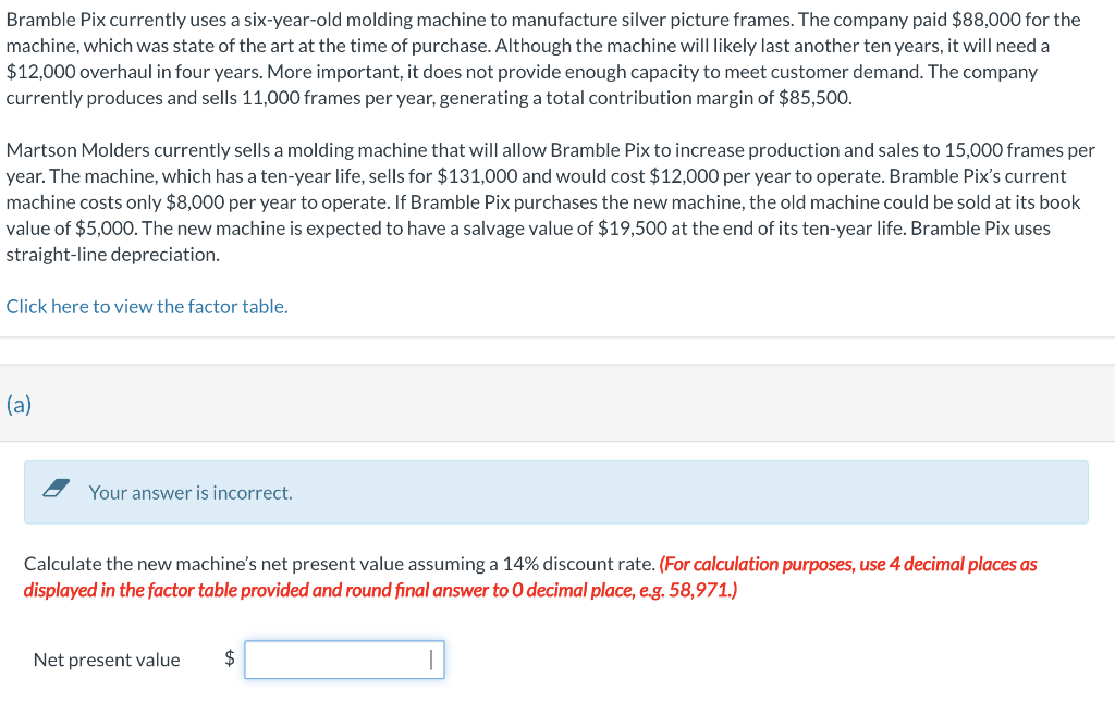 NPV IS NOT $414,352 DO NOT GIVE THAT ANSWER! Bramble Pix currently