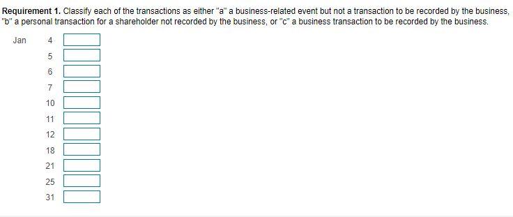 Please answer each question correctly for a like Requirement 1. Classify each