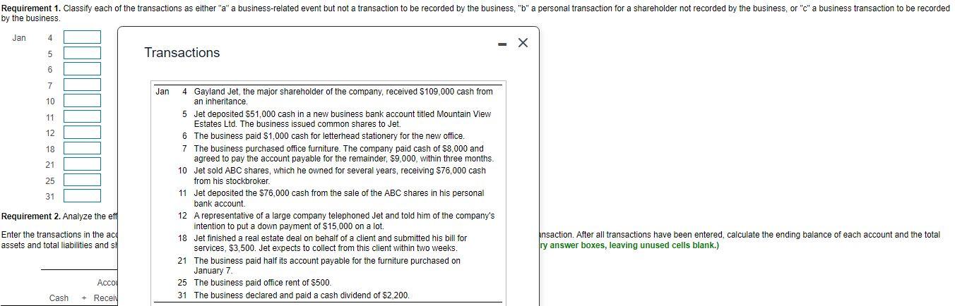 11 12 18 21 25 31 - Transactions Requirement 1. Classify ead