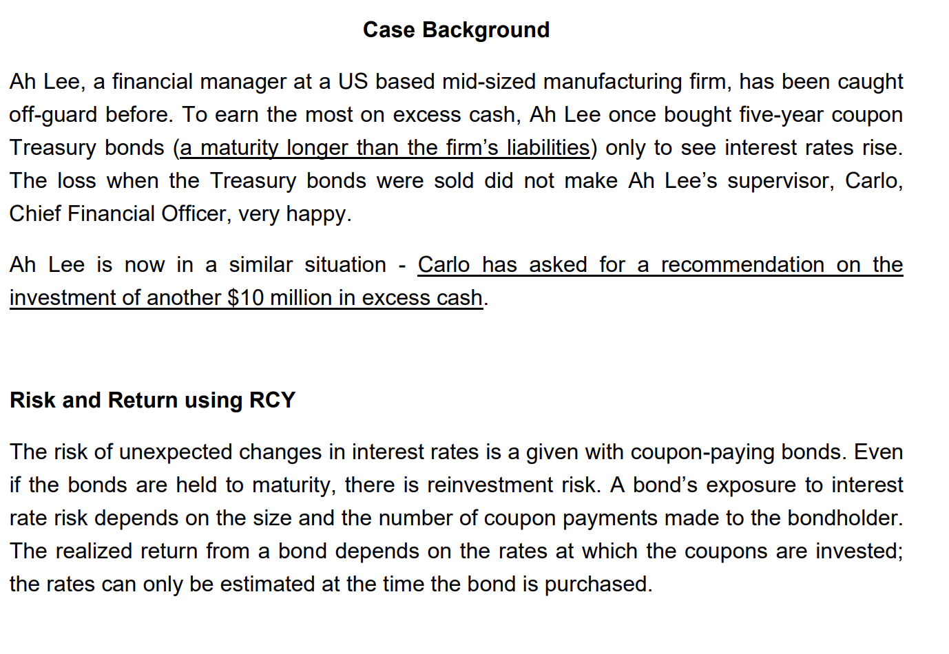  Case Background Ah Lee, a financial manager at a US based