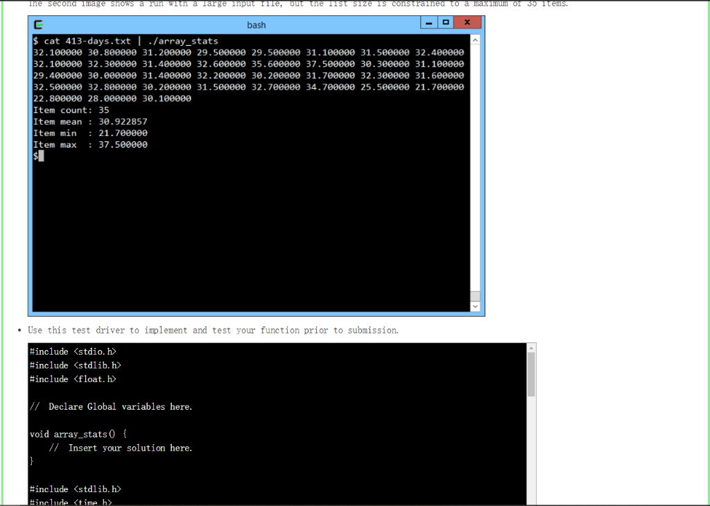 int i = 0; i // Call submitted code. array_stats(); // Display