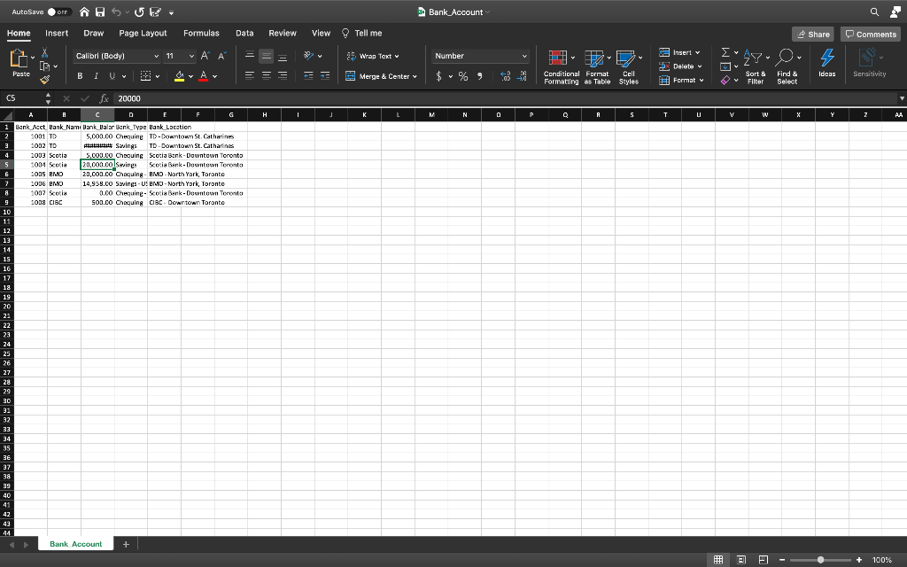Phase III Instructions Enter the data given above into the access program