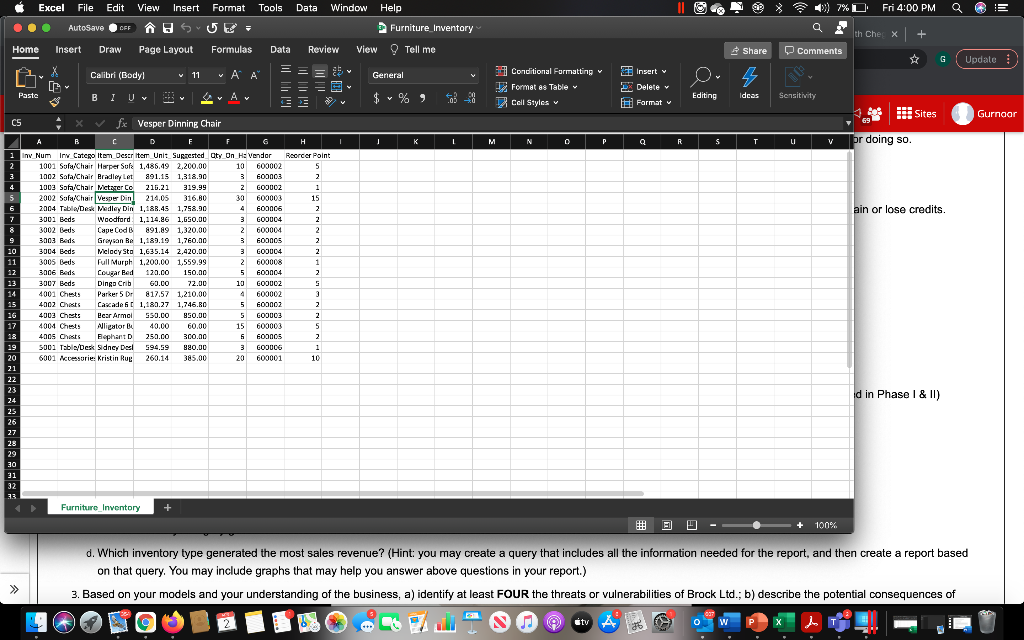enter the data into each table Create an inventory performance report that