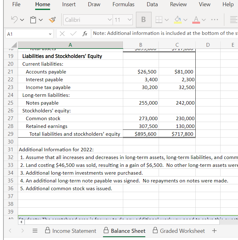 formulas that reference data from the income statement and balance sheet (found