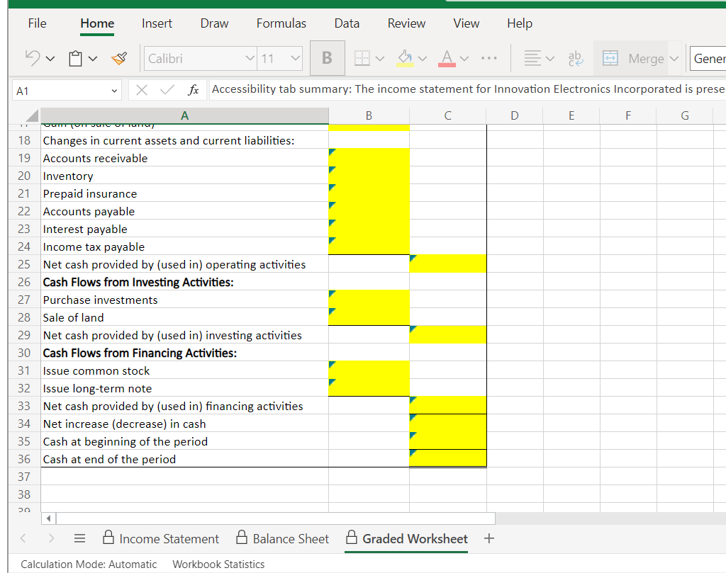 Insert Draw Formulas Data Review View Help Calibri A1 fx Note: Additional