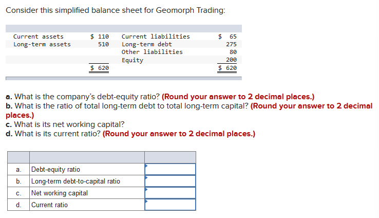  Consider this simplified balance sheet for Geomorph Trading: Current assets Long-term