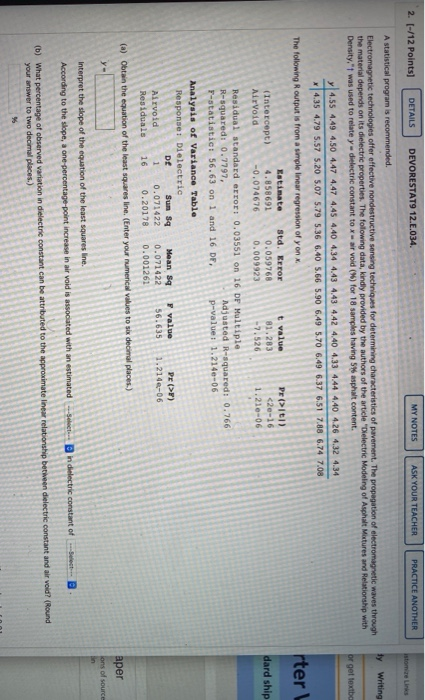  2. (-/12 Points] DETAILS DEVORESTAT9 12.E.034 MY NOTES ASK YOUR TEACHER