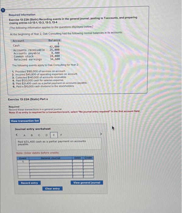 accounts: The following events apply to Oak Consulting for Year 2. 1.