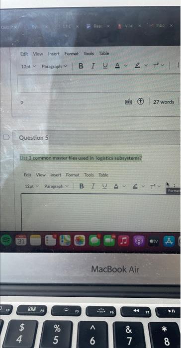  List 3 common master files used in logistics subsystems