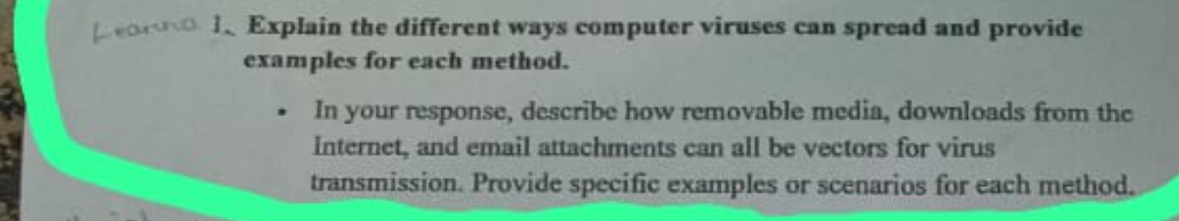  L-onvo 1. Explain the different ways computer viruses can spread and