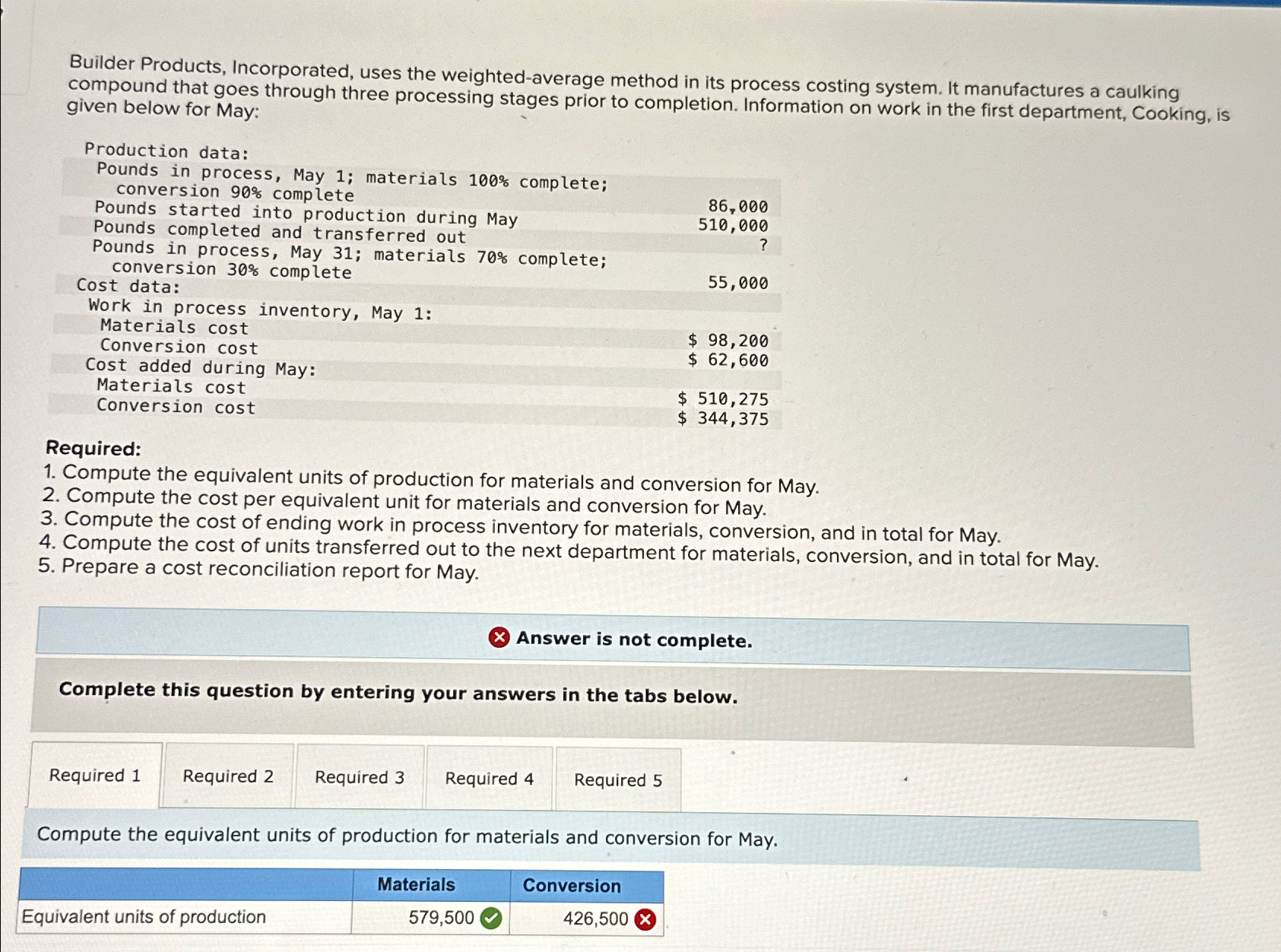  Builder Products, Incorporated, uses the weighted-average method in its process costing