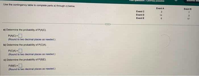  Use the contingency table to complete parts a) through c) below.