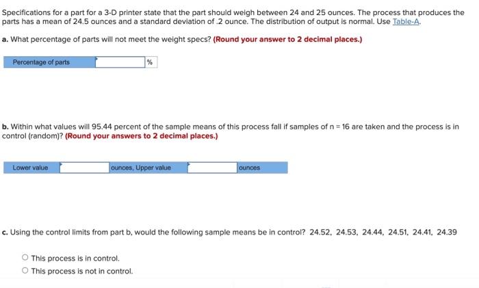  Specifications for a part for a 3-D printer state that the