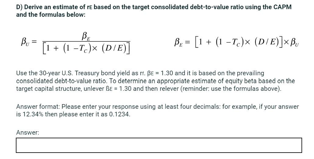 the market risk premium is 5%. The current 30 -year U.S. Treasury