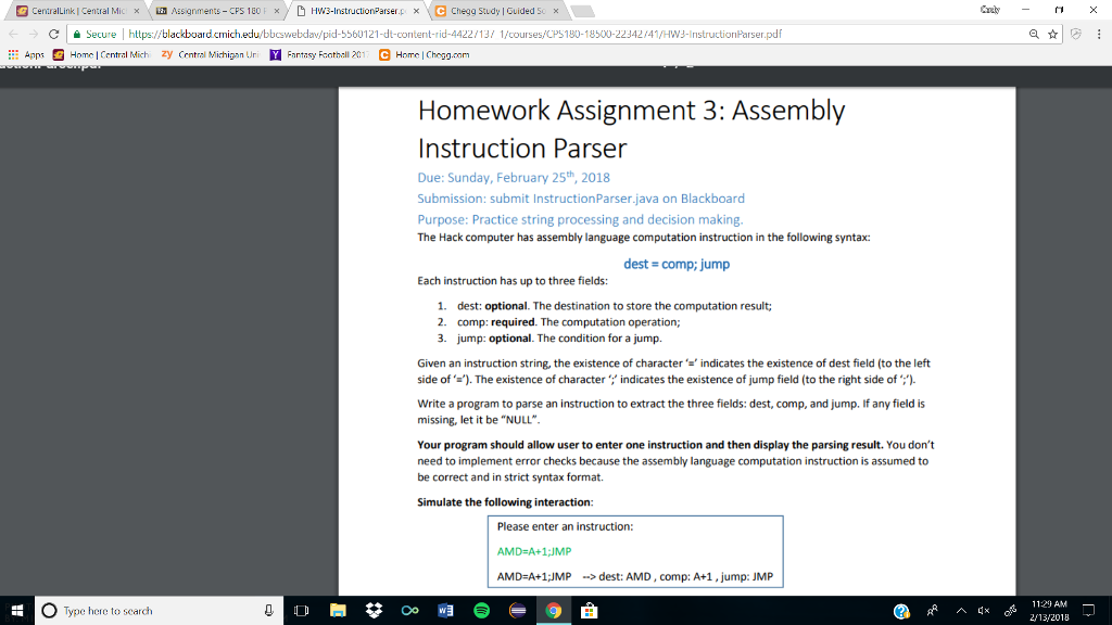 IN JAVA: centralLink I central Mi n Assgriments _ CPSIEC x DHW3-InstructionParser.L